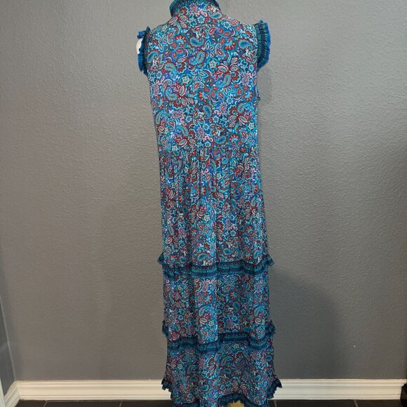 J. JILL COASTAL RUFFLES Midi Dress Royal Blue Paisley Print - New with Tags - S - Picture 7 of 16